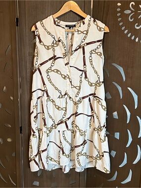 Banana Republic Cream Sleeveless Chain-Print Tiered Dress